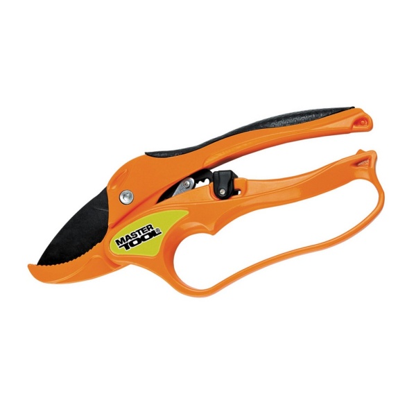 Секатор садовий MASTERTOOL з храповим механізмом 200 мм ручки AL+TPR лезо Mn65+тефлон ковадло 14-6112