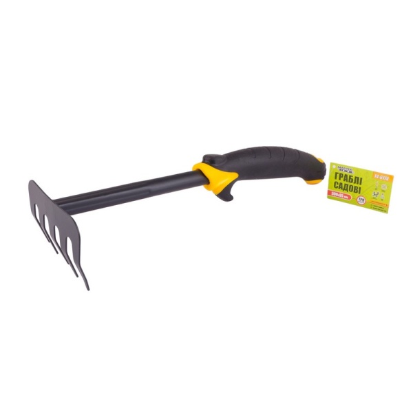 Граблі садові MASTERTOOL 5 зубів із пластиковою ручкою та TPR покриттям 300х95 мм 14-6174