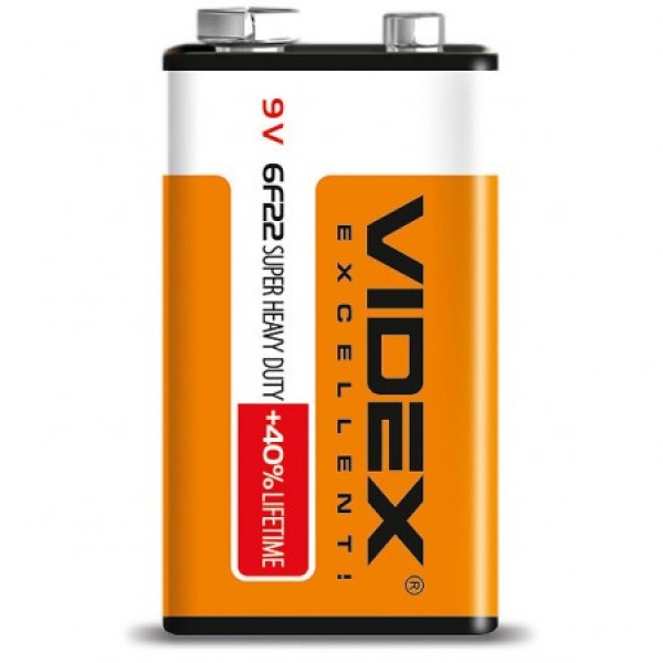 Батарейка сольова Videx 6F22/9V (Крона) 1pcs SHR CARD (24/480) (6F22-9V-SC)