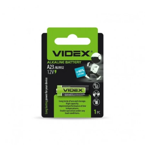Батарейка лужна Videx А23/Е23А 1pc BLISTER CARD (12/240) (А23/Е23А 1B)