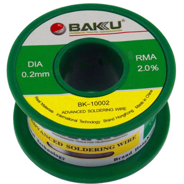 Припій BAKU BK-10002, Sn 97%, Ag 0.3%, Cu 0.7%, flux 2%, 0,2 мм, 50 г