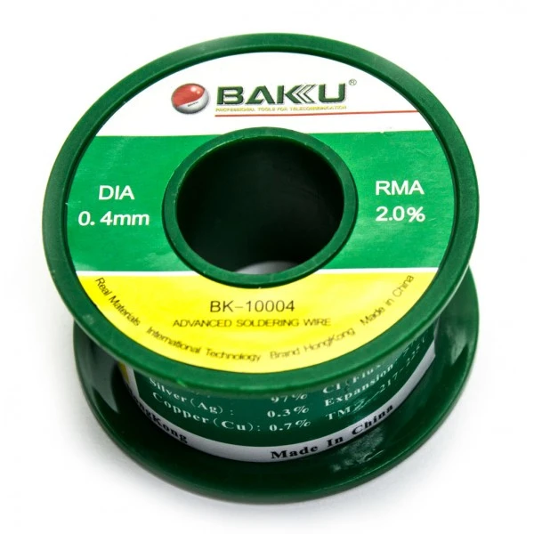 Припій BAKU BK-10004, Sn 97%, Ag 0.3%, Cu 0.7%, flux 2%, 0,4 мм, 100 г