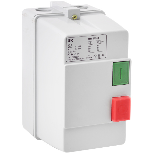 Контактор КМІ22560 25А в оболонці Ue=220В/АС3 IP54 IEK (KKM26-025-220-00)