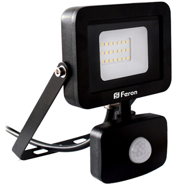 Світлодіодний прожектор Feron LL-802 20W 6400K (+датчик) 230V (131*190*57mm) Чорний IP 44 (6001)