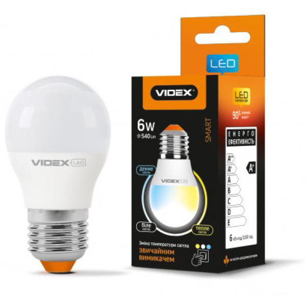 LED лампа з регулюванням кольору VIDEX G45eC3 6W E27 220V (VL-G45eC3-0627)