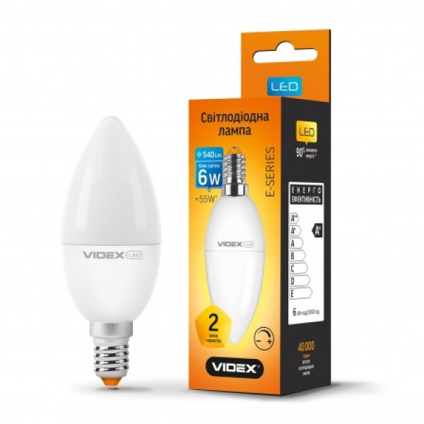LED лампа VIDEX C37eD 6W E14 4100K 220V димерна 20шт/ящ (VL-C37eD-06144)