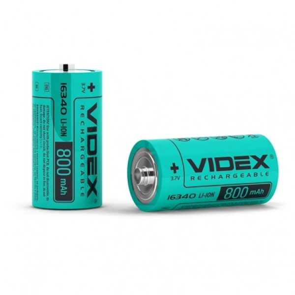 Акумулятор Videx Li-Ion 16340 (без захисту) 800mAh bulk10/1pc (16340/800/10/1B)