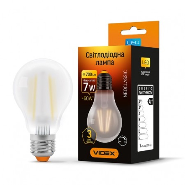 LED лампа VIDEX Filament A60FMD 7W E27 4100K 220V димерна (VL-A60FMD-07274)