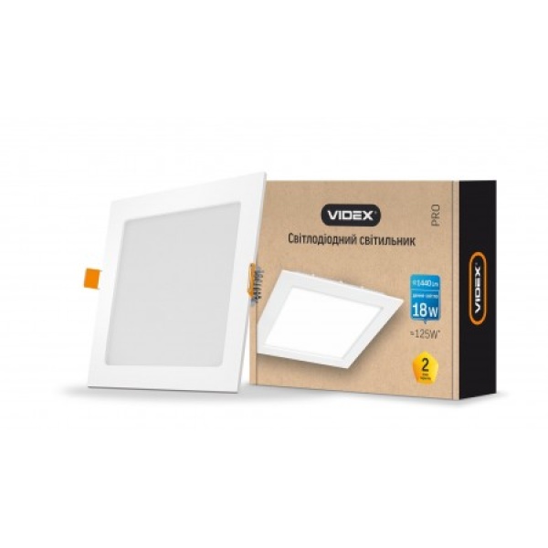 LED світильник вбудований квадрат VIDEX 18W 5000K 220V (VL-DLS-185)