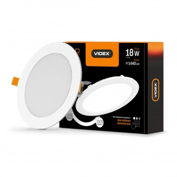 LED світильник з регулюванням яскравості Вбудований Круглий VIDEX 18W 5000K 220V D3 (VL-DLRD3 -185)