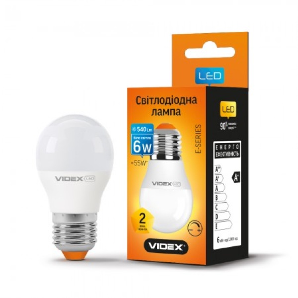 LED лампа VIDEX G45eD 6W E27 4100K 220V диммерна 20шт/ящ (VL-G45eD-06274)