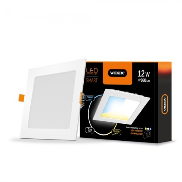 LED світильник з регулюванням кольору, вбудований Квадрат VIDEX 12W 3000-6200K 220V С3 (VL-DLSС3-12)