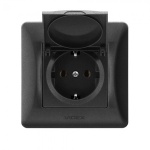 VIDEX BINERA Розетка 1а із заземленням та кришкою чорний графіт (VF-BNSK1GC-BG) (20/120)