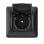 VIDEX BINERA Розетка 1а із заземленням та кришкою чорний графіт (VF-BNSK1GC-BG) (20/120)