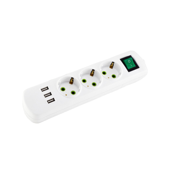 Колодка Lezard LETITIA 3 входу із заземленням із вимикачем та USB зарядкою (721-0300-302U)