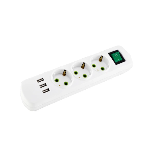 Колодка Lezard LETITIA 3 входу із заземленням із вимикачем та USB зарядкою (721-0300-302U)