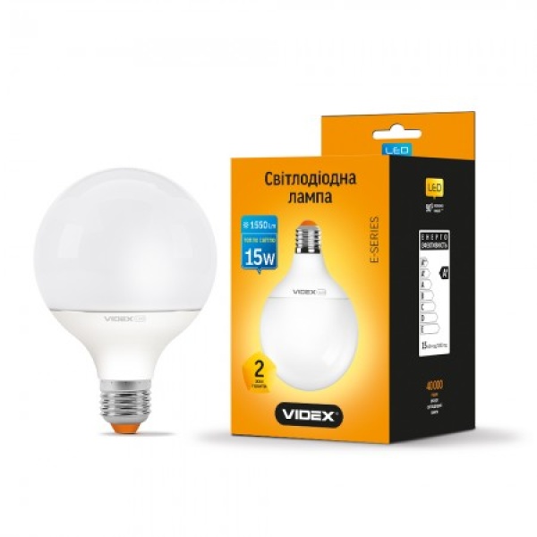 LED лампа VIDEX G95e 15W E27 3000K 220V 20шт/ящ (VL-G95e-15273)