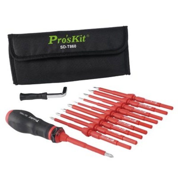 Викрутка з бітами Pro'sKit SD-T860, PH0, PH1, PH2, PZ1, PZ0, SL 3мм, SL 4мм, SL 2,5мм, SL 5,5мм, SL 6,5мм, діелектрична