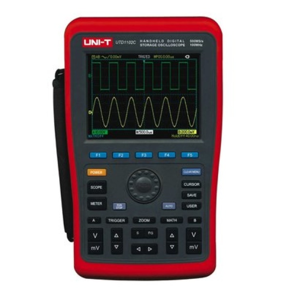 Цифровий осцилограф UNI-T UTDM 11102C (UTD1102C), портативний, мультиметр, двоканальний, 100 МГц, 500 МВиб/с, 5,6" TFT дисплей, 1 МБ