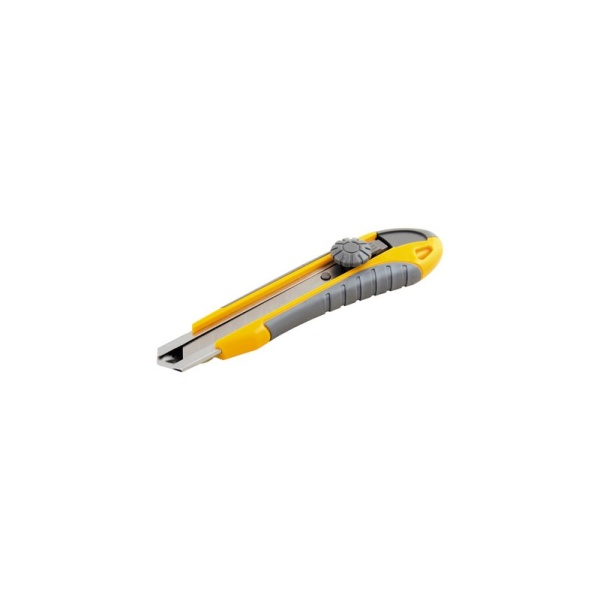Ніж MASTERTOOL ЕРГО 18 мм ABS пластик TPR покриття з металевою направляючою замок з гвинтами 3 леза 17-0112
