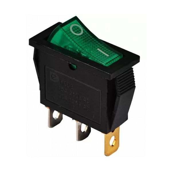 KCD3-101N GR/B 220V Перемикач 1 кл. зелений з підсвічуванням