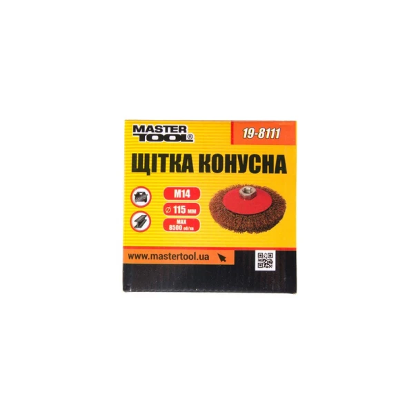 Щітка конусна MASTERTOOL з латуньованої рифленої проволоки 115 мм М14 19-8111