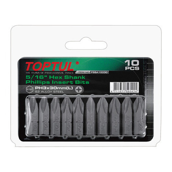 Набір викруточних насадок TOPTUL 5/16" L30мм PH3 10ед. FSBA1003G