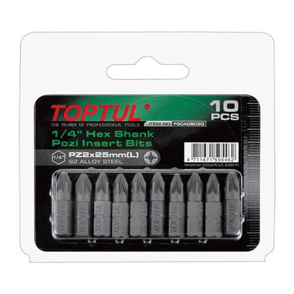 Набір викруточних насадок TOPTUL 1/4" L25мм PZ1 10ед. FSCA0801G