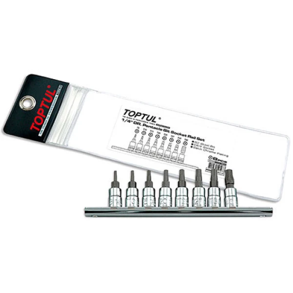 Набір біт TORX п'ятигранний з отвором TOPTUL 1/4" T8-T40 8ед. GAAG0805