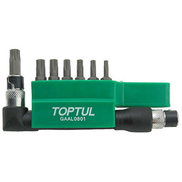 Набір біт TORX TOPTUL 1/4" T10H-T40H + Г-обр. перехідник 8од. GAAL0801