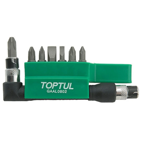 Набір біт-насадки + Г-обр. перехідник TOPTUL 1/4" 8од. GAAL0802