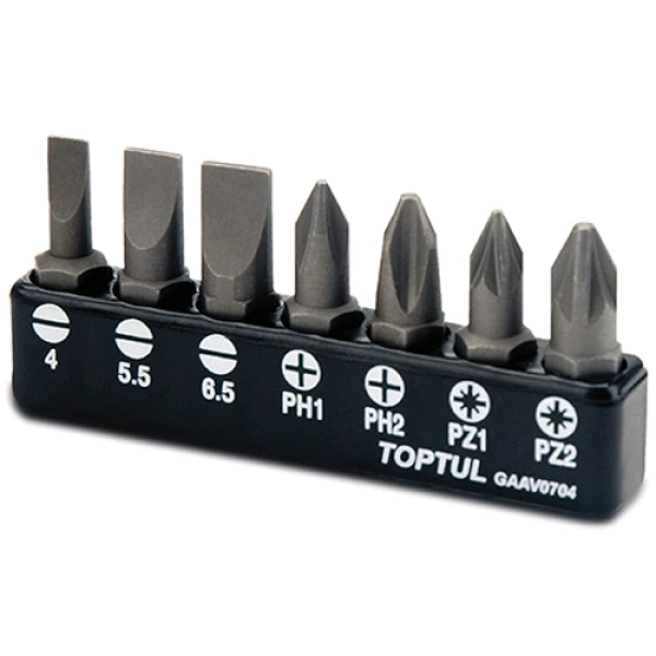 Набір біт TOPTUL 1/4" 7од. (SL: 4*0.5, 5.5*1, 6.5*1.2; PH1, PH2; PZ1, PZ2)