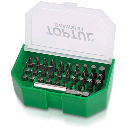 1923244258_nabor-bit-dlya.png Набір біт для шуруповерта 31од. TOPTUL 1/4" SL; PH; PZ; TORX; HEX + магнітний тримач GAAW3101 - Зображення 1