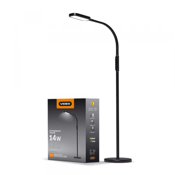 LED торшер чорний підлоговий VIDEX VL-TF07B 14W 3000-5500K 220V(4шт/ящ)
