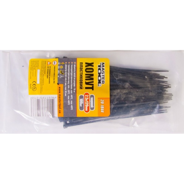 Хомут пластиковий MASTERTOOL 2.5х120 мм 100 шт чорний 20-1844