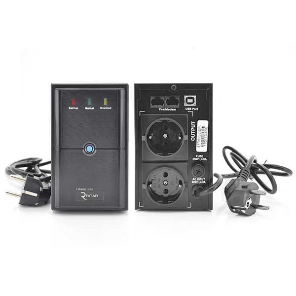 ДБЖ Ritar E-RTM650L-U (390W) ELF-L, LED, AVR, 2st, USB, 2xSCHUKO socket, 1x12V7Ah, метал Case Q4 (370*130*210) 4,8 кг (310*85*140)