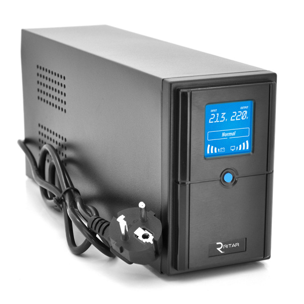 ДБЖ Ritar E-RTM1500 (900W) ELF-D, LCD, AVR, 3st, 3xSCHUKO socket, 2x12V9Ah, metal Case. Q2 (405*195*285) 11,5 кг (340*120*190)
