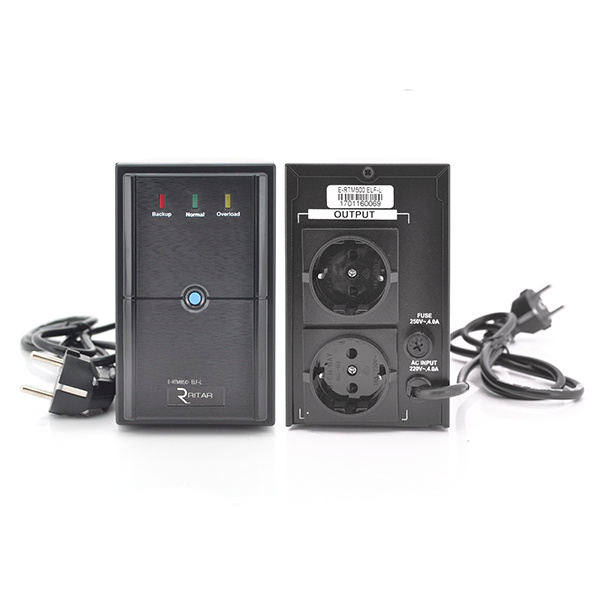ДБЖ Ritar E-RTM850 (510W) ELF-L, LED, AVR, 2st, 2xSCHUKO socket, 1x12V9Ah, металевий Case Q4 (370*130*210) 5,8кг (310*85*140)