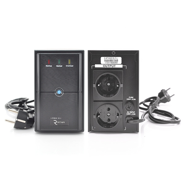 ДБЖ Ritar E-RTM500 (300W) ELF-L, LED, AVR, 2st, 2xSCHUKO socket, 1x12V7Ah, metal Case. Q4 (365*130*210) 4,8 кг (310*85*140)