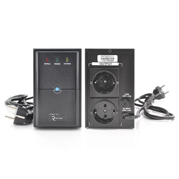ДБЖ Ritar E-RTM500 (300W) ELF-L, LED, AVR, 2st, 2xSCHUKO socket, 1x12V7Ah, metal Case. Q4 (365*130*210) 4,8 кг (310*85*140)