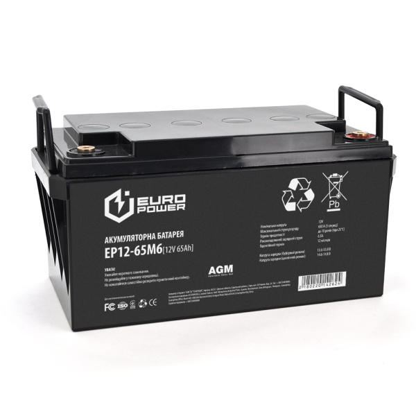Акумуляторна батарея EUROPOWER AGM EP12-65M6 12 V 65Ah (348 x 168 x 178) Black Q1