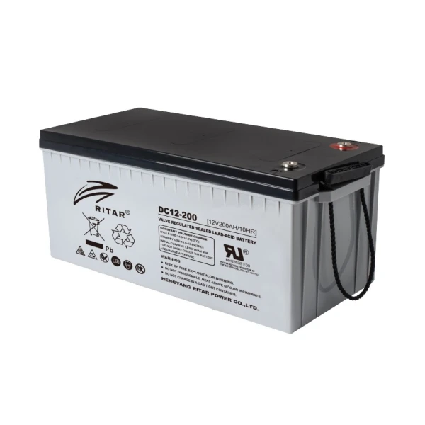 Аккумуляторна батарея CARBON RITAR DC12-200C, Black Case, 12V 200.0Ah, 2000-5000 циклів, до 15 років термін служби, (522*219*224) Q1