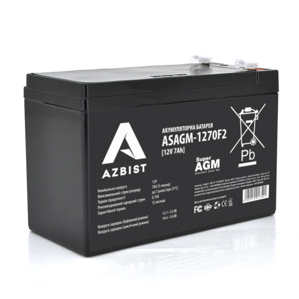 Акумулятор AZBIST Super AGM ASAGM-1270F2, Black Case, 12V 7.0Ah (151 х 65 х 94 (100)) Q5