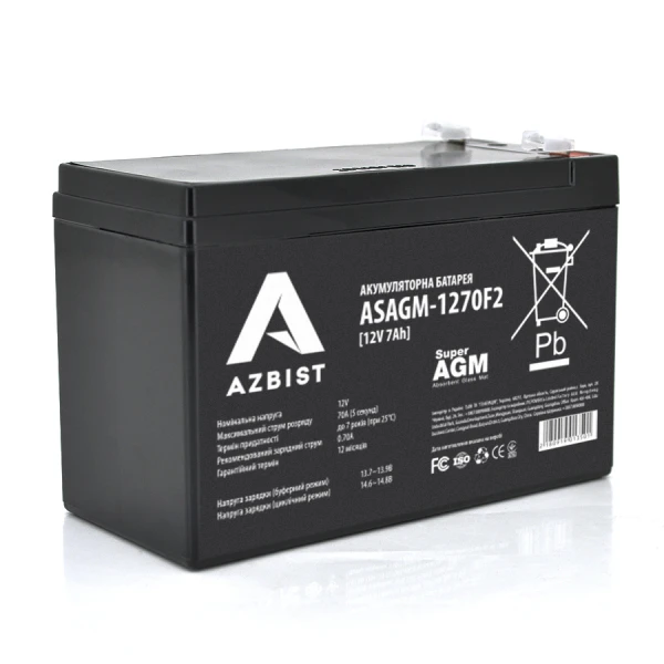 Акумулятор AZBIST Super AGM ASAGM-1270F2, Black Case, 12V 7.0Ah (151 х 65 х 94 (100)) Q5