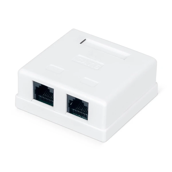 Розетка RITAR UTP 8P8C RJ45 2 порт Cat-6, накладна біла Q500