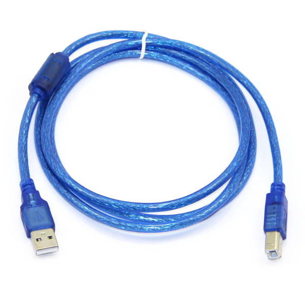 Кабель USB 2.0 RITAR AM/BM, 2.0m, 1 ферит, прозрачний синій