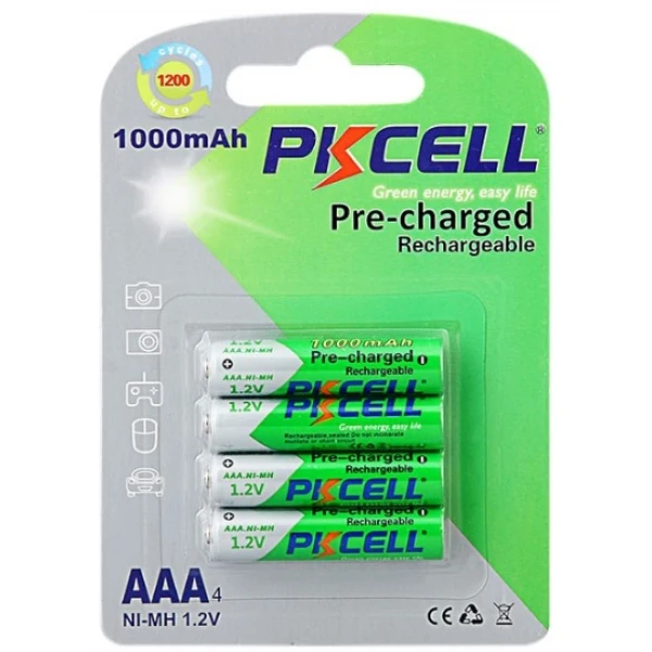 Аккумулятор PKCELL 1.2V AAA 1000mAh NiMH Already Charged, 4 штуки у блістері ціна за блістер, Q12