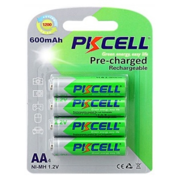 Аккумулятор PKCELL 1.2V AA 600mAh NiMH Already Charged, 4 штуки у блістері ціна за блістер, Q12