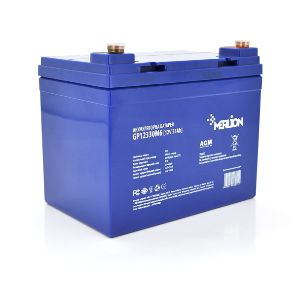 Акумуляторна батарея MERLION FOR TESLA AGM GP12330M6 12 V 33 Ah ( 195 x 130 x 155 (165) ) Blue Q1
