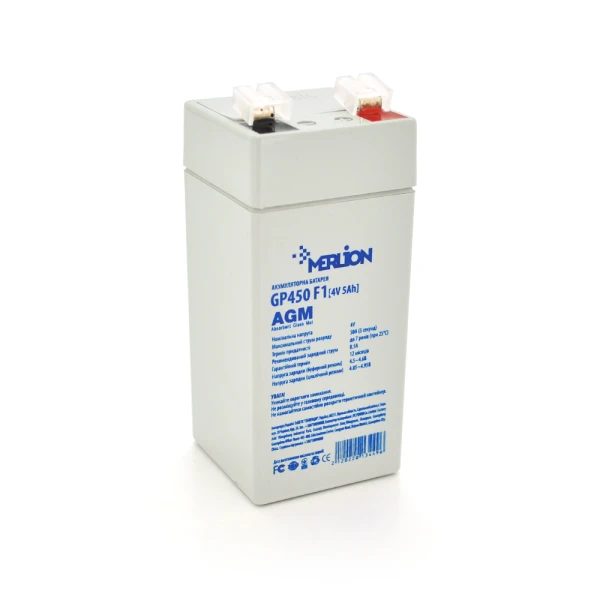 Акумуляторна батарея MERLION AGM GP450F1 4 V 5 Ah (47 x 47 x 100 (105)) Q30